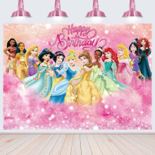 Cartoon Princess Birthday Backdrop Photography Kids Party Supplies Happy Birthday Party Decorations 83''59''