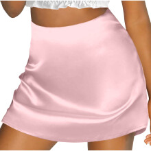 Women's High Waist Satin A-Line Mini Skirt with Zipper and