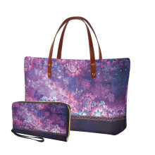 Boho Galaxy Mandala Butterfly Print 2-Piece Top Handle Bag & Purse Set for Women – Lightweight Tote, Work Bag, Cash Wallet – Compatible with Daily