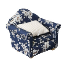 Rural Armchair Sofa Set with Throw Pillow Wooden Miniature