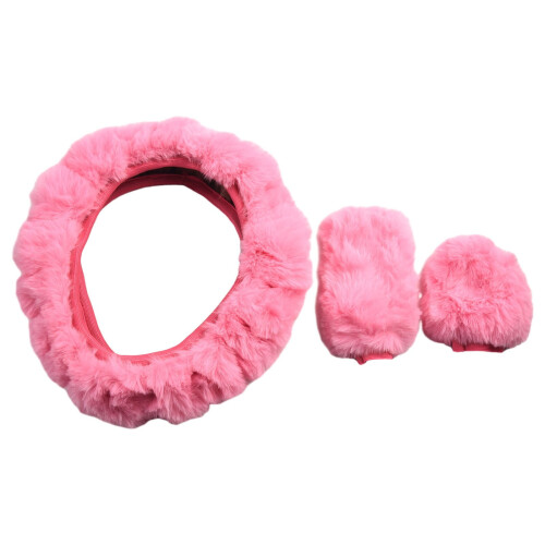 Steering Wheel Cover Set Plush Soft Wool 3-Piece 2