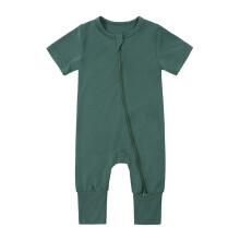 Baby Rompers Front Zipper Short Sleeve Solid Color