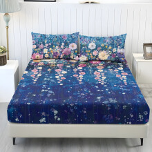 Twin XL Sheet Set Soft Cooling Polyester Dark Blue Floral