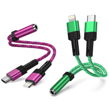 2-Pack 2-in-1 USB-C & iOS to 3.5mm Aux Adapter Cable – Compatible with iPhone 16/15/14, Android, Samsung