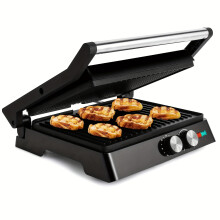 3-in-1 Electric Indoor Grill & Panini Press with Non-Stick Plates, 180 Open, Floating Hinge, Grease Tray — Compatible with US Outlets
