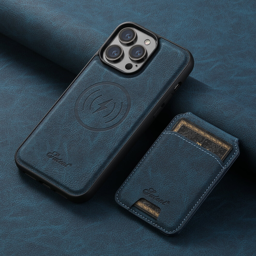 Magsafe Wallet Case For Iphone 15 Pro Max Pu Leather Blue 962029075882