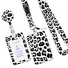 Leopard Print Badge Holder with Retractable Reel Set