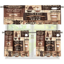 Coffee Valance Curtains Brown Logo Cartoon Rod Pocket