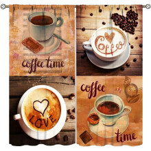 Coffee Theme Rustic Kitchen Curtains 2 Panels 42x54 inch