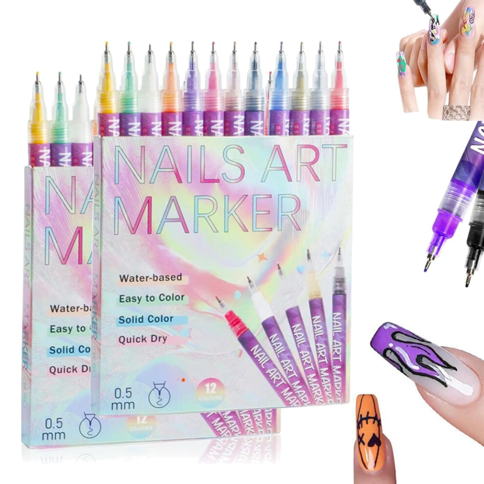 Nail Art Pens Set 0.5mm Fine Tip 12 Colors
