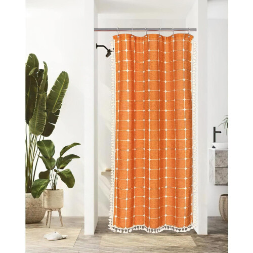 Boho Duschdraperi i lantlig stil, halv storlek med krokar