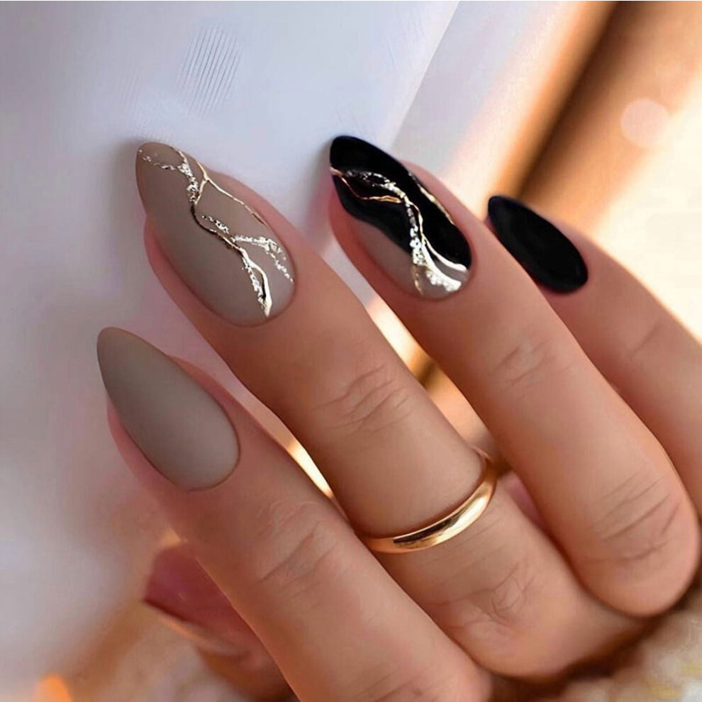 Fake Nails Medium Almond French Tips 24 pcs