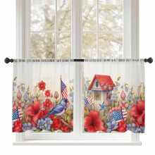 Sheer Curtains American Flag Watercolor Design 52x45 in 2