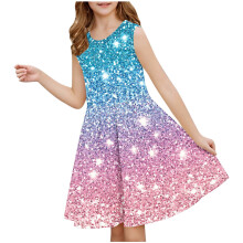 Girls' sleeveless summer dress with sequins print, round