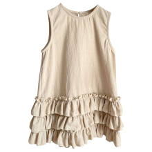 Girls Sleeveless Cotton-Linen Dress with Lace Vest for 4-5