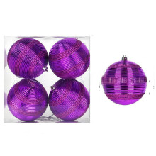 Purple Foam Glitter Christmas Ball Ornaments 3.9 inch 4 pcs