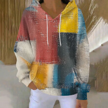 Damen-Hoodie aus bedruckter Baumwolle mit Taschen und Kordelzug