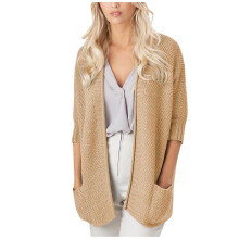 Women's Open Front Cardigan Sweater 3/4 Sleeve Cable Knit