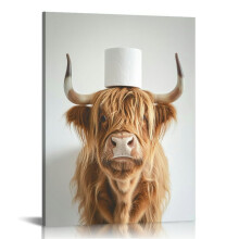 Highland Cow Bathroom Wall Art Canvas – Rustic Farmhouse
