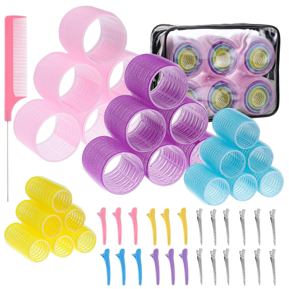 Self-Grip Hair Rollers Set 4 Sizes 50 Pcs 25mm 36mm 48mm