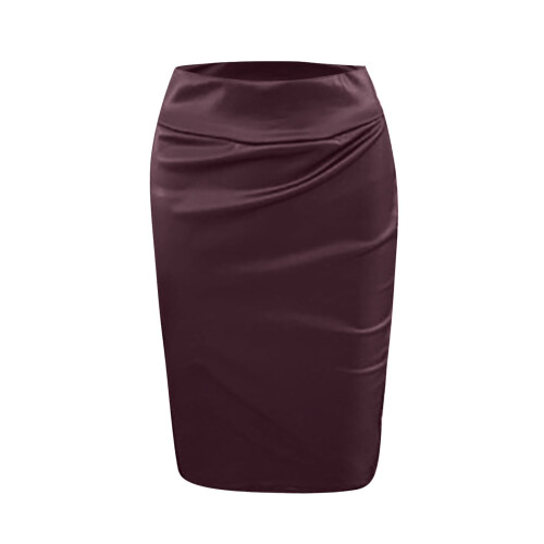 Lederrock für Damen, einfarbig, knielang, Kaffee 1