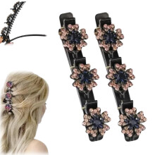 Crystal Stone Braided Hair Clips Rhinestone Flower Design