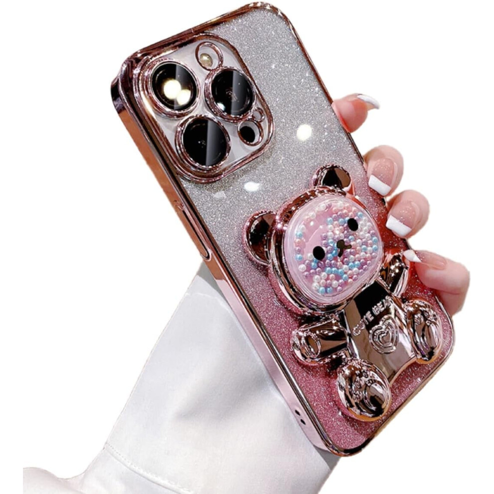 Glitter Bead Bear Phone Case With Hidden Stand For Iphone 9178400836756