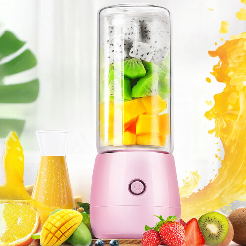 Mini USB Rechargeable Juicer Cup 8.27x3.35 in White Pink