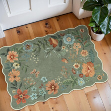 Floral rug washable navy blue 4x6 ft