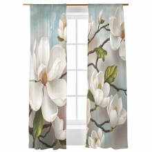 Sheer Curtains Magnolia Farmhouse White Floral Voile 52"W x