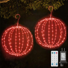LED Christmas Light Balls 12 inch Foldable 2 Pack Red