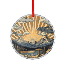 Vintage Mountain Glass Christmas Ornament Round Forest