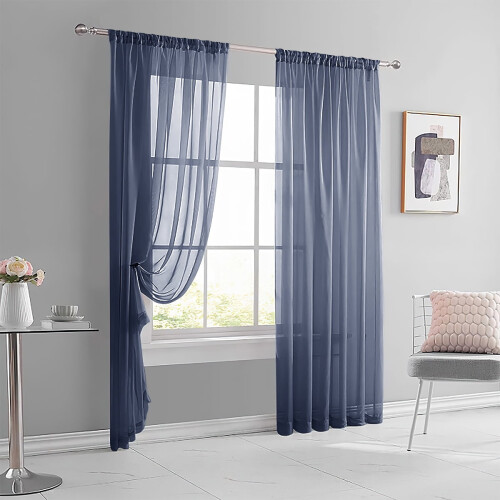 Sheer Linen Textured Curtains 1 Panel Semi-Transparent Rod