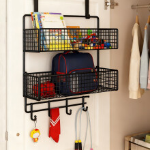 Étagère de rangement à suspendre à une porte, crochets doubles en métal noir pour panier