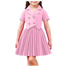 Girls Blazer Outfit Set Pink Stretch Top and Pleated Skirt