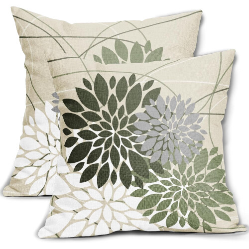 Conjunto de 2 capas de almofada florais verde-sálvia escuro, 50x50cm (20x20 polegadas).