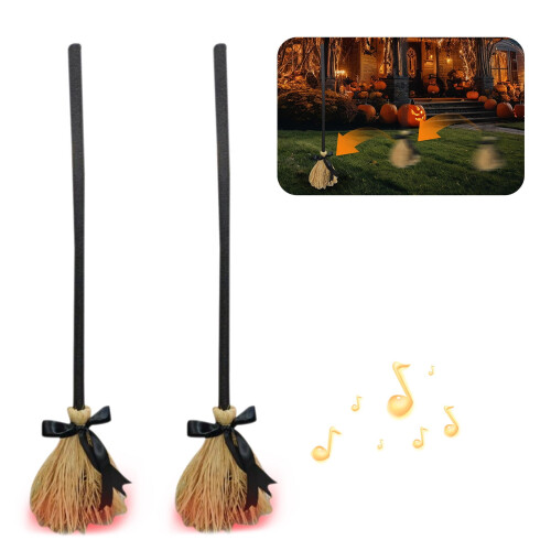 Halloween flytande kvast med rörelsesensor och kusligt