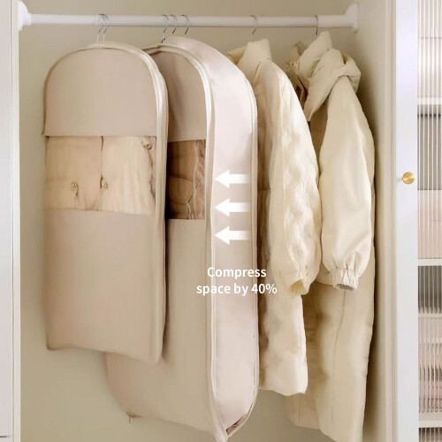 Kledingtas Beige Groot Zelfcomprimerend Hangend Opbergmodel2