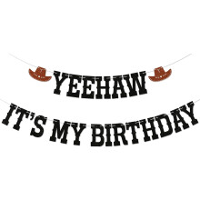 Striscione di compleanno Yeehaw con glitter neri 21 Rodeo