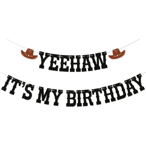 Striscione di compleanno Yeehaw con glitter neri 21 Rodeo