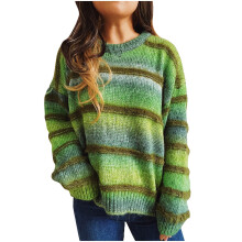 Women's Rainbow Striped Cable Knit Sweater