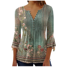 Bohemian Women's V-Neck Floral Print Tunic Top