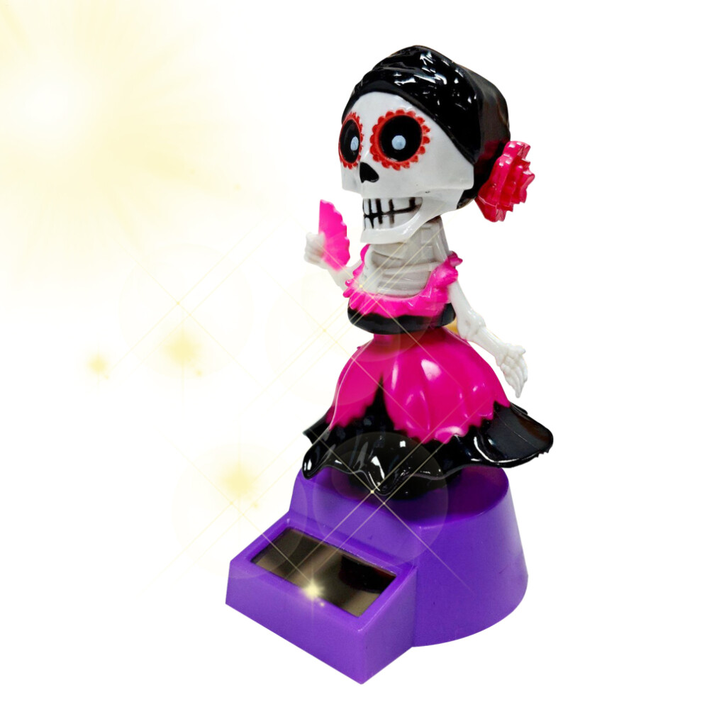 Skeleton Car Dashboard Ornament Solar-Powered Shaking Head 9336866094923