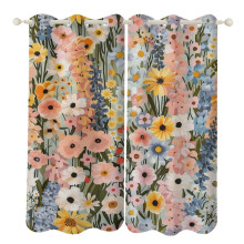 Floral Curtain Set Watercolor Design 2 Panels