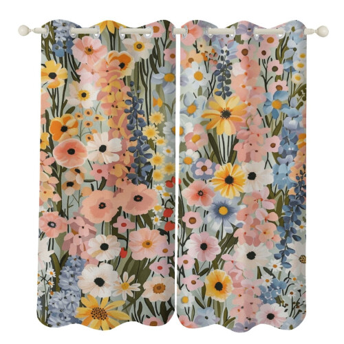 Floral Curtain Set Watercolor Design 2 Panels