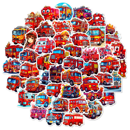 Fire Truck Stickers Cartoon 50-Pack