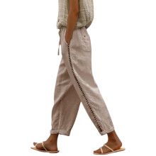 Calça jogger feminina de cintura alta com cordão e pernas largas e macias