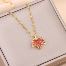 Romantic Red Maple Leaf Pendant Necklace Titanium Steel