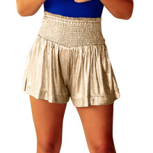 Women's Athletic Linen Bermuda Shorts, Casual Elastic Waist, Gold, Size 2XL – Compatible with European & American Styles