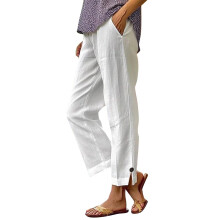 Women's Linen Capri Pants Cotton Loose Fit High Waisted